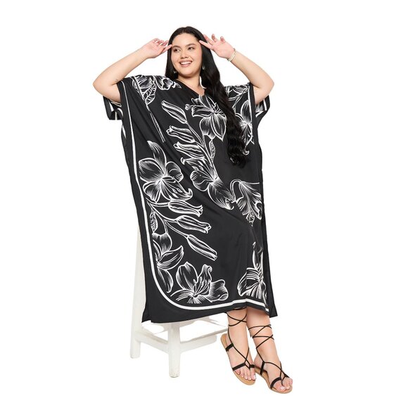Gypsie Blu Digital Floral Printed Plus Size Kaftan Maxi Dresses Party Gown - Picture 9 of 9